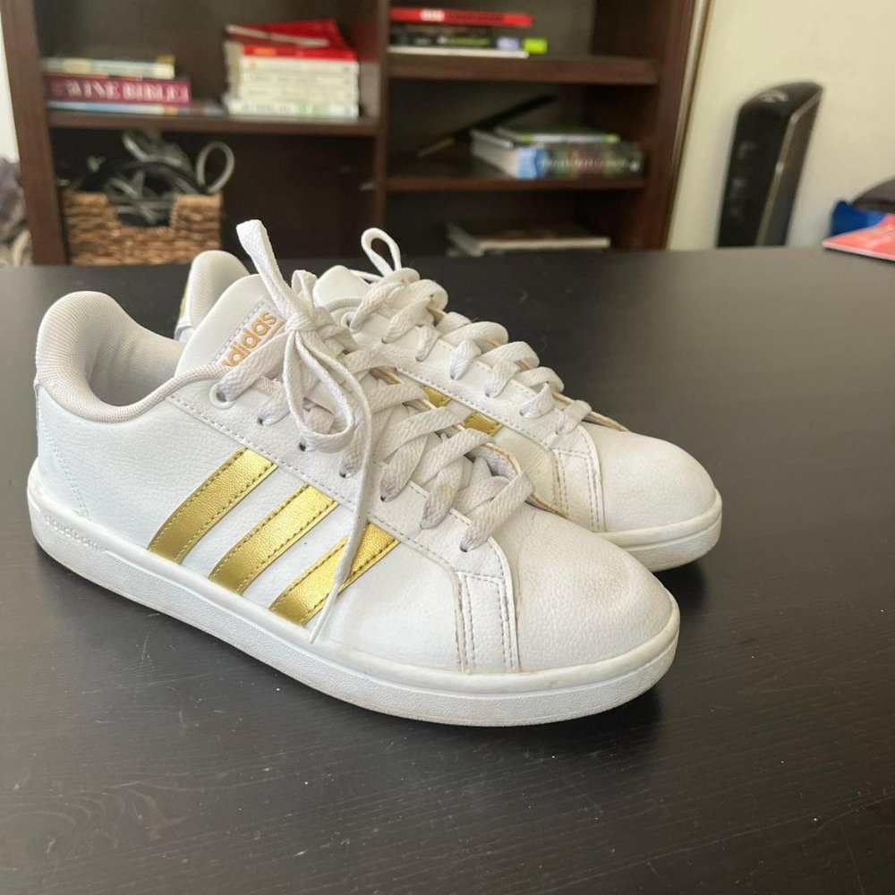 Womens adidas Superstar Athletic Shoe - Cloud White / Gold Metallic